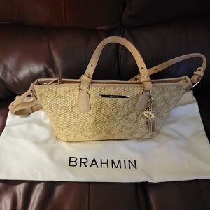 Brahmin Mini Asher Beige Hartford.  Snakeskin look leather crossbody/tote bag